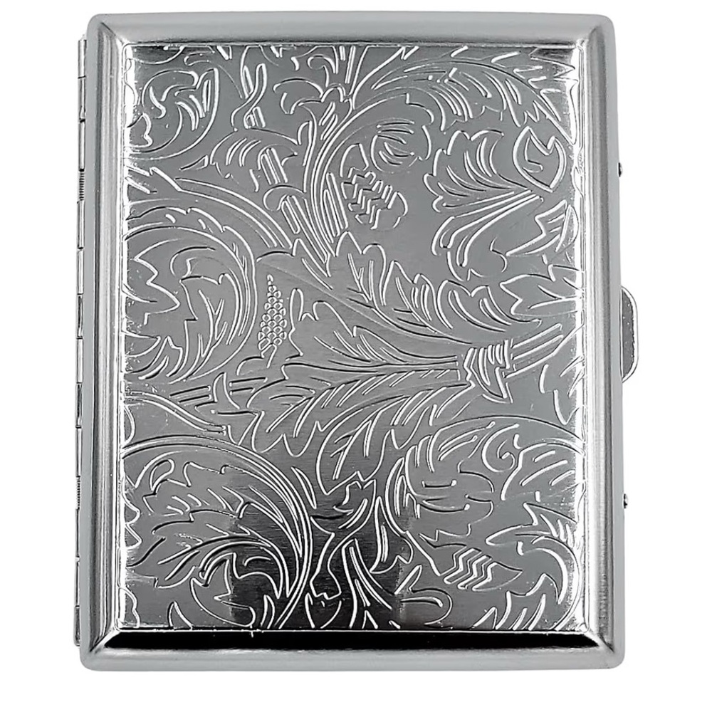 Elegant Silver Tone Etched Cigarette Business Card Case
